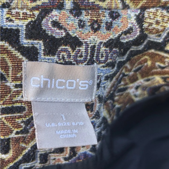 Chico's Tapestry Jacket Size 1(M) Black Brown Multi Metallic Accents Fringe EC - Picture 15 of 15